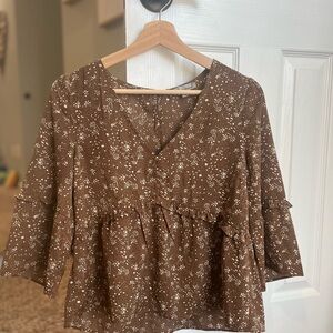 Brown Floral babydoll Top
